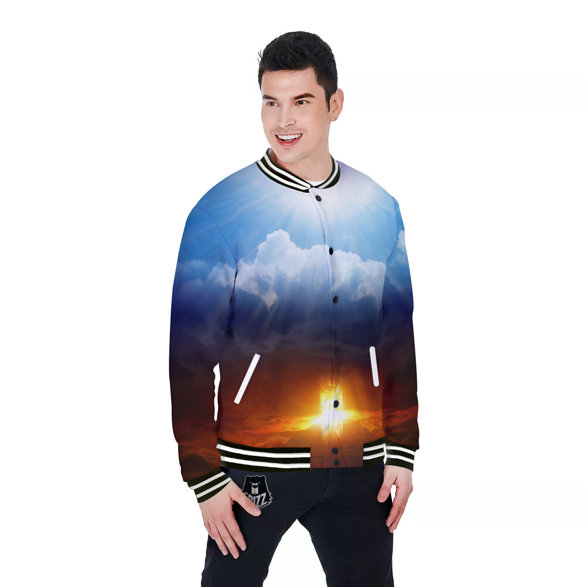 Heaven And Hell Print Baseball Jacket-grizzshop