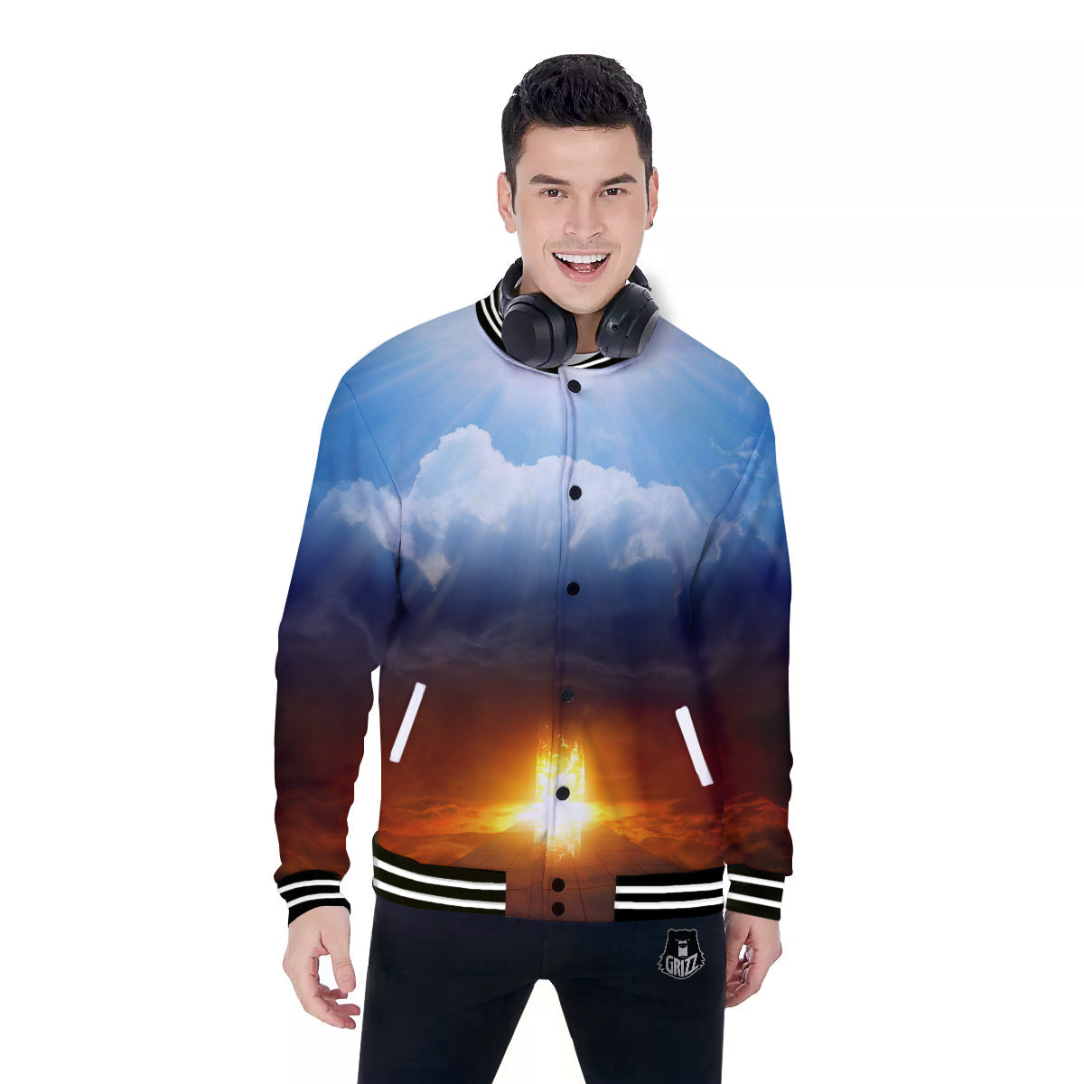 Heaven And Hell Print Baseball Jacket-grizzshop