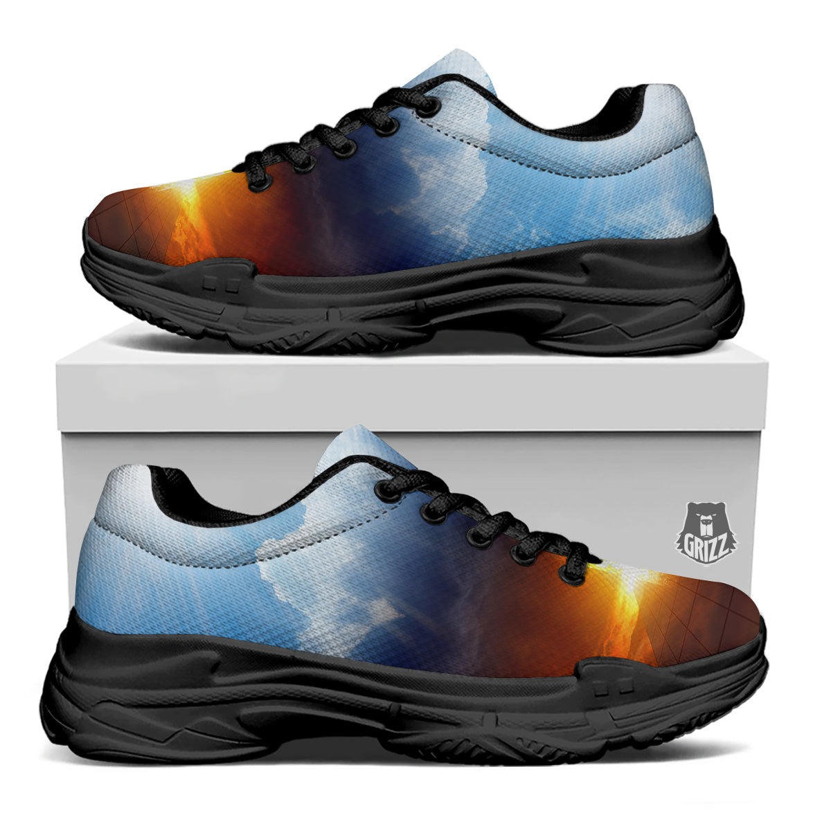 Heaven And Hell Print Black Chunky Shoes-grizzshop
