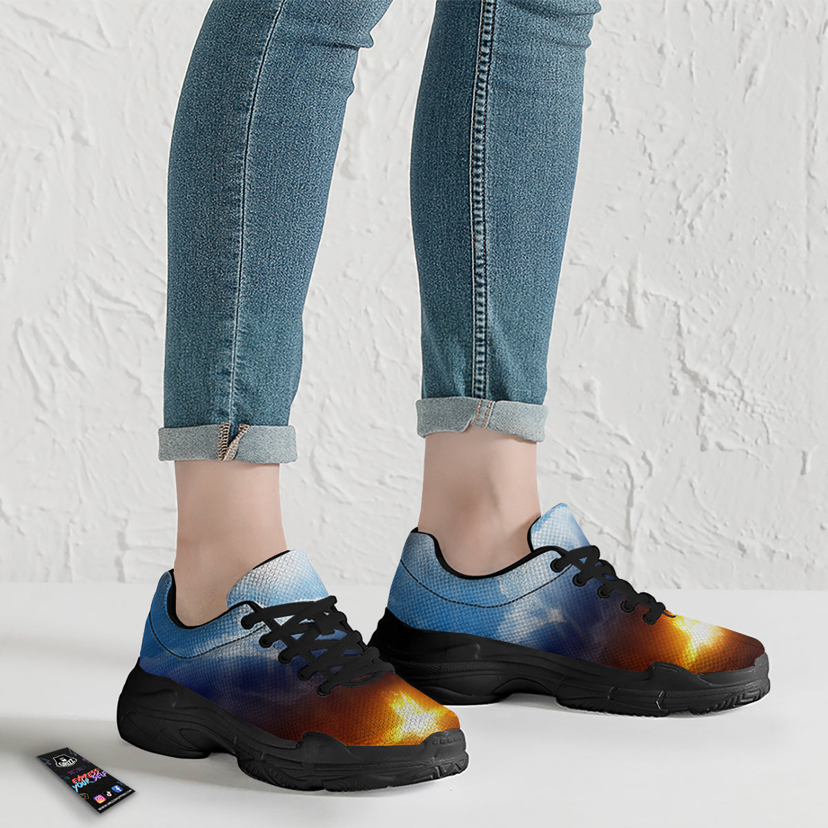 Heaven And Hell Print Black Chunky Shoes-grizzshop