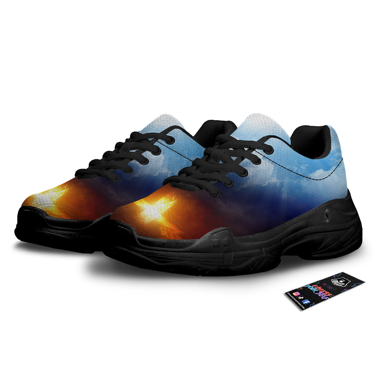 Heaven And Hell Print Black Chunky Shoes-grizzshop