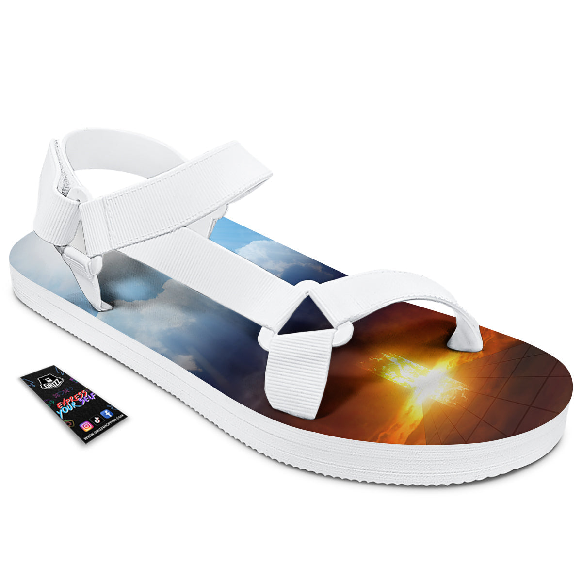 Heaven And Hell Print White Open Toe Sandals-grizzshop