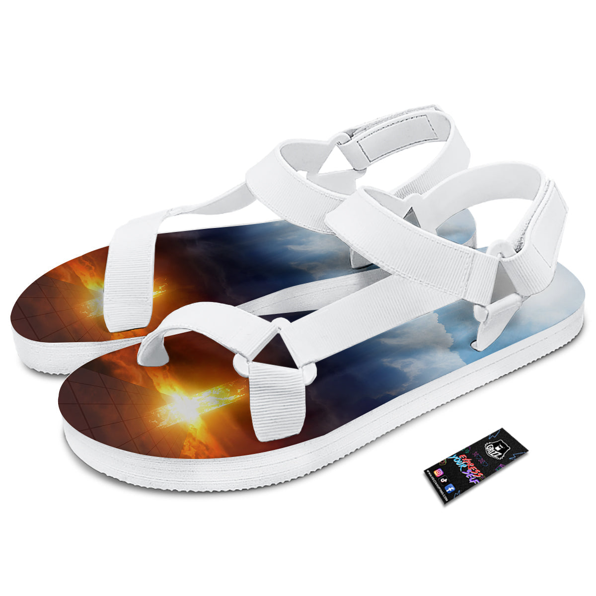 Heaven And Hell Print White Open Toe Sandals-grizzshop