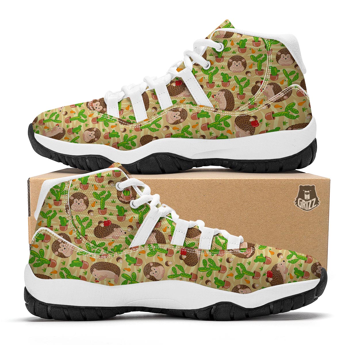 Hedgehog And Cactus White Bball Shoes-grizzshop