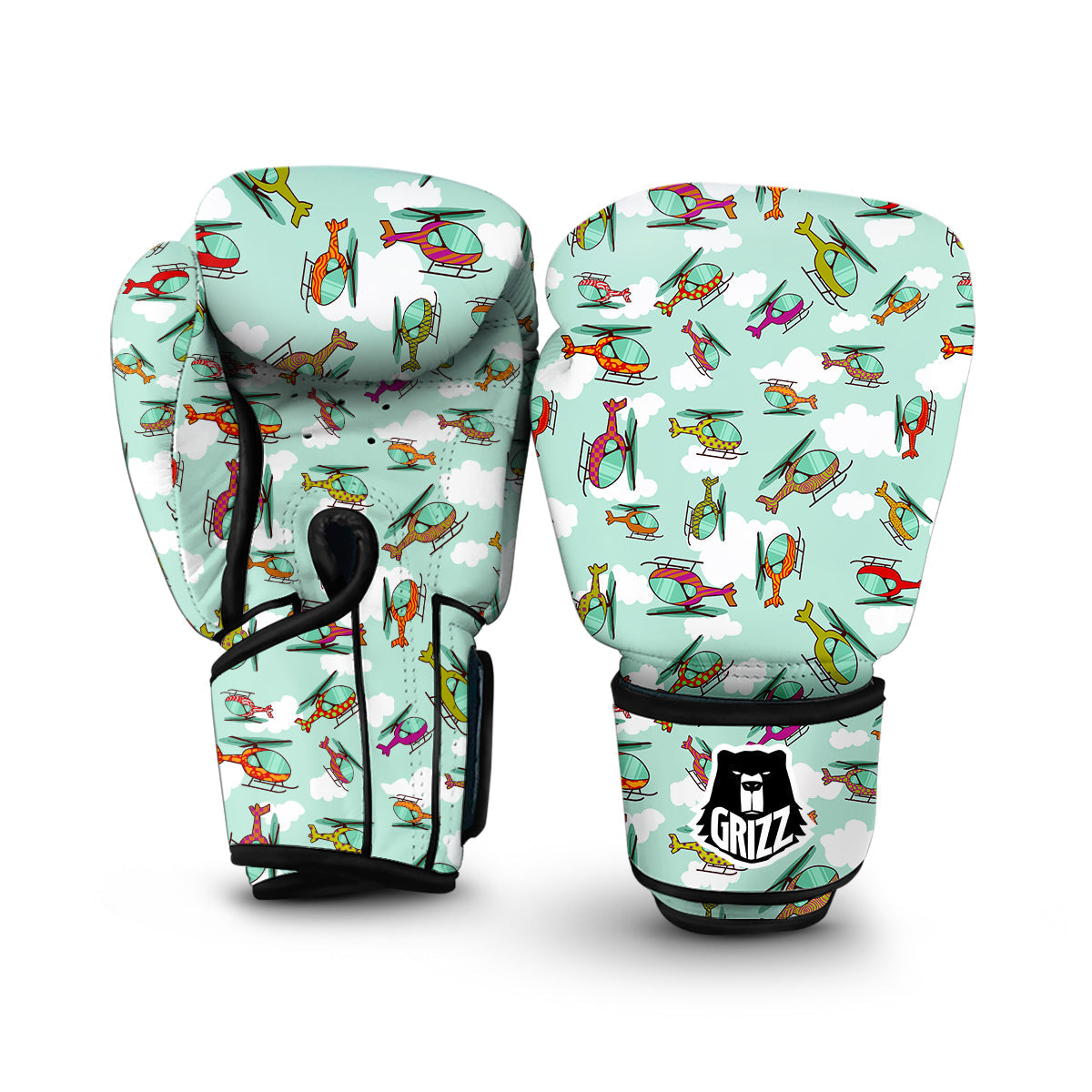 Helicopter On Green Sky Print Pattern Boxing Gloves-grizzshop