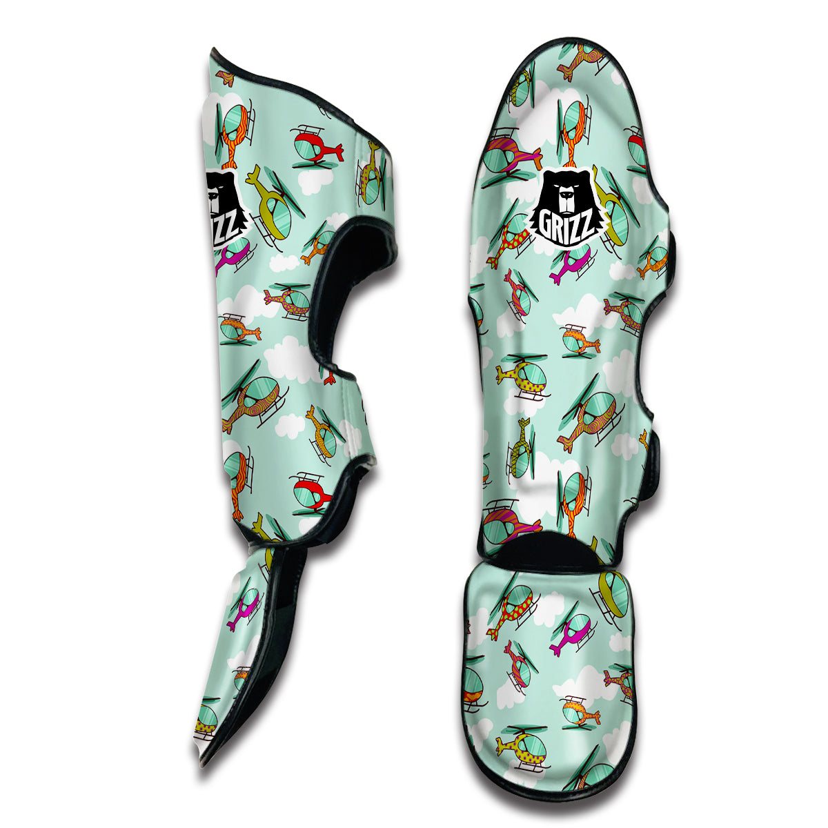 Helicopter On Green Sky Print Pattern Muay Thai Shin Guards-grizzshop