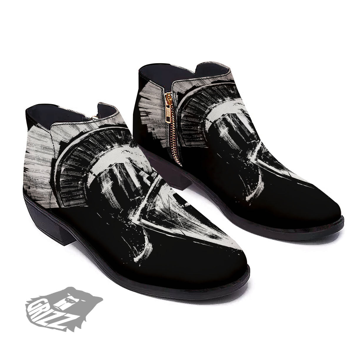Helmet Ancient Spartan Print Ankle Boots-grizzshop