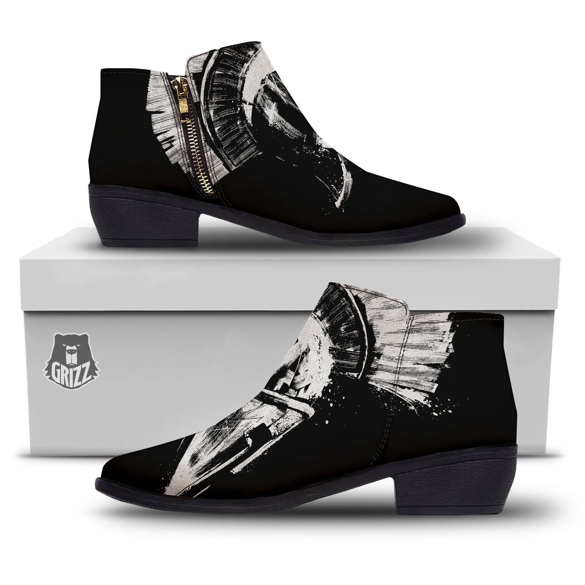 Helmet Ancient Spartan Print Ankle Boots-grizzshop