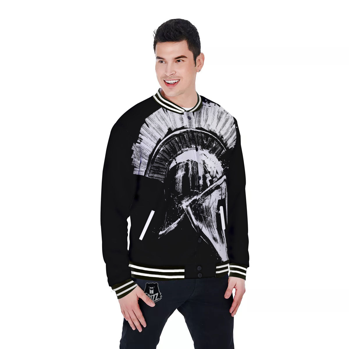 Helmet Ancient Spartan Print Baseball Jacket-grizzshop