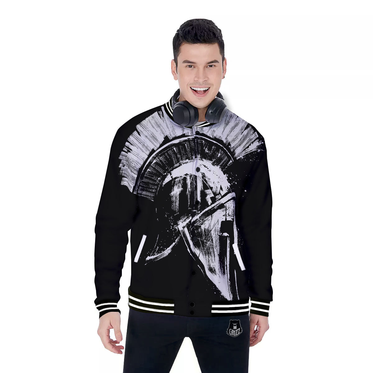 Helmet Ancient Spartan Print Baseball Jacket-grizzshop