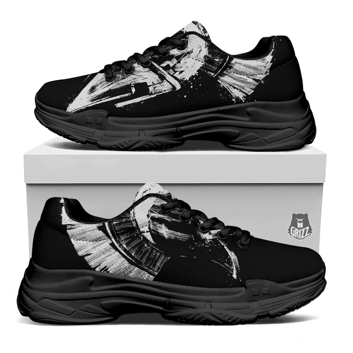 Helmet Ancient Spartan Print Black Chunky Shoes-grizzshop