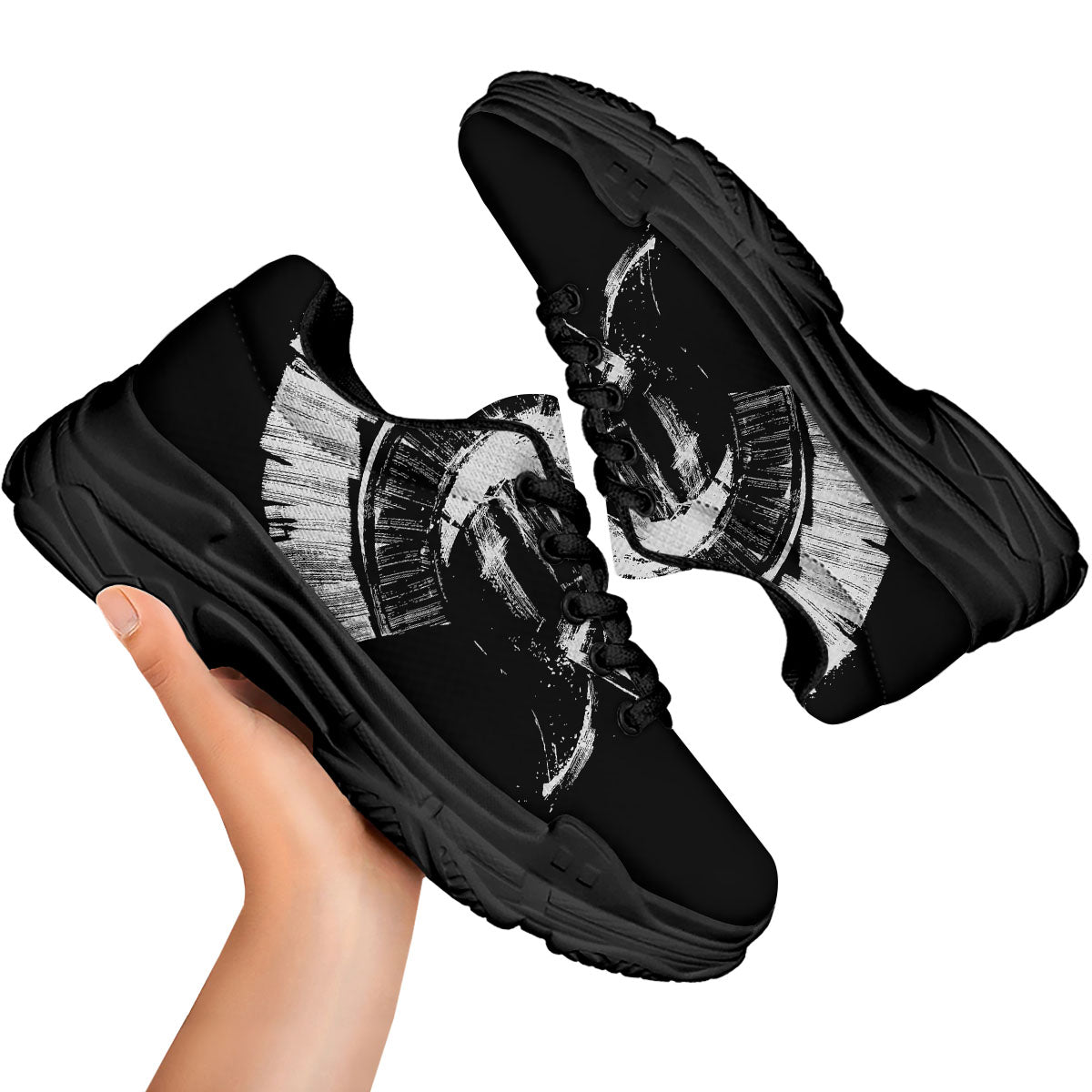 Helmet Ancient Spartan Print Black Chunky Shoes-grizzshop