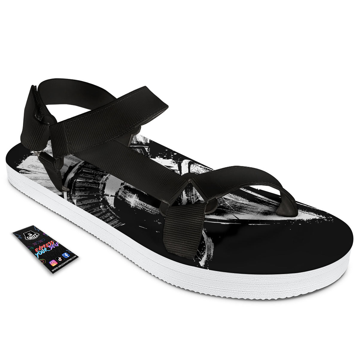Helmet Ancient Spartan Print Black Open Toe Sandals-grizzshop