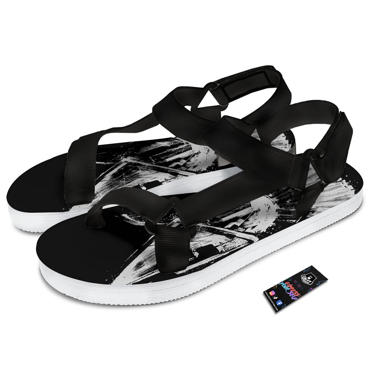 Helmet Ancient Spartan Print Black Open Toe Sandals-grizzshop