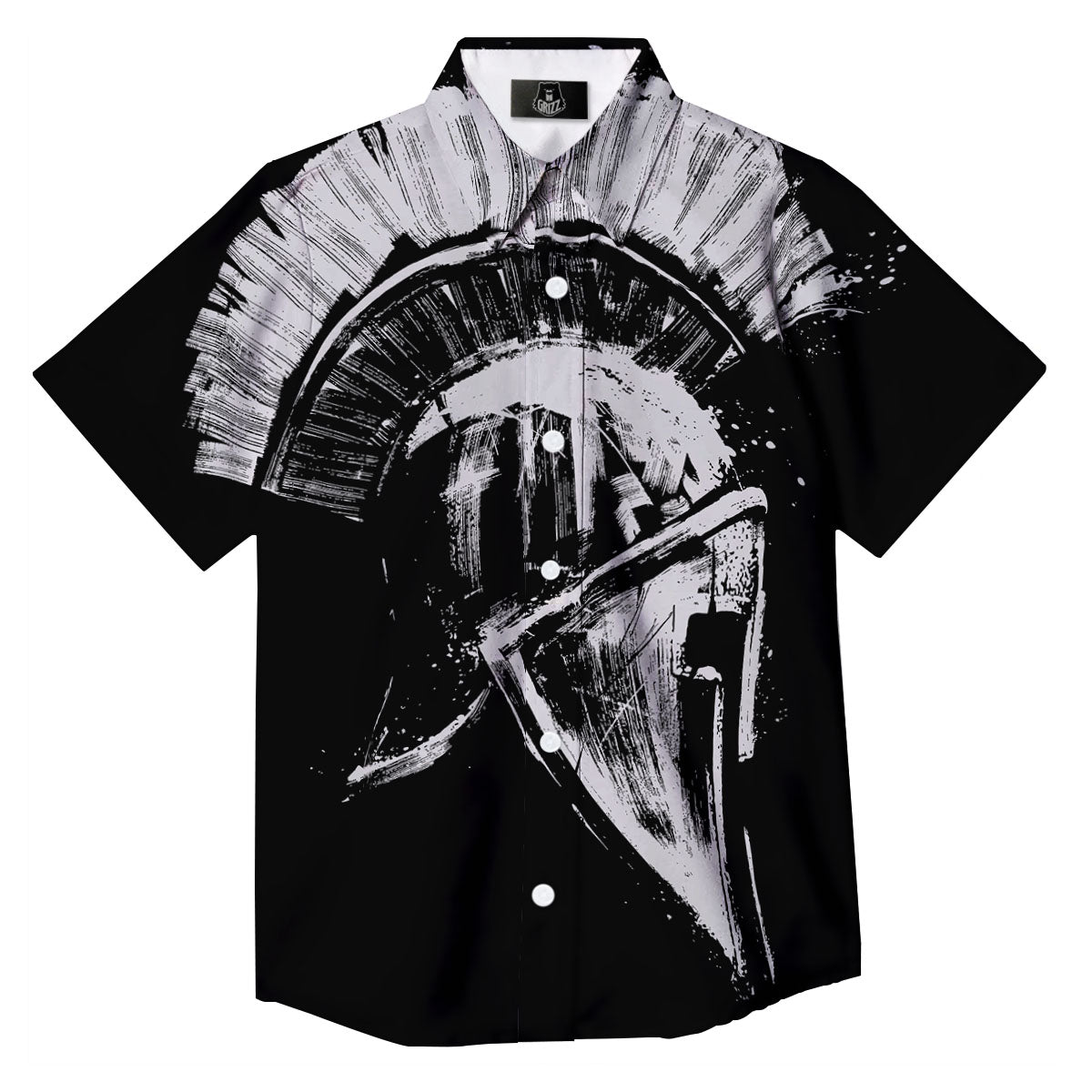 Helmet Ancient Spartan Print Button Up Shirt-grizzshop