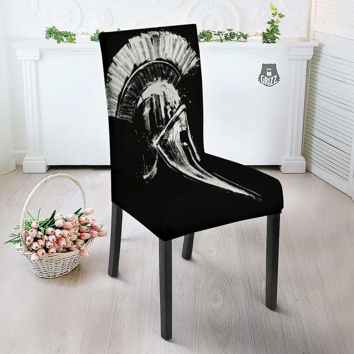 Helmet Ancient Spartan Print Dining Chair Slipcover-grizzshop