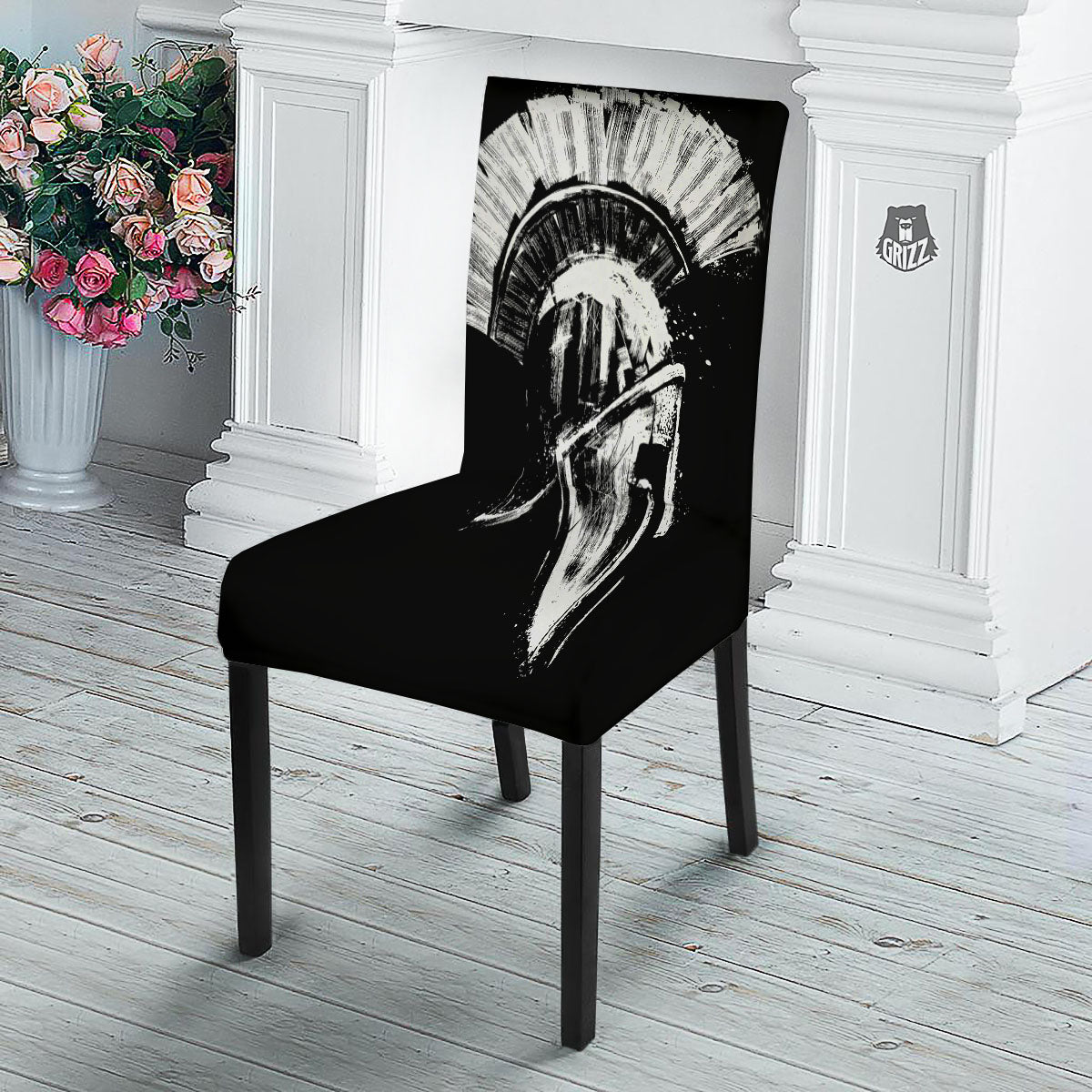 Helmet Ancient Spartan Print Dining Chair Slipcover-grizzshop