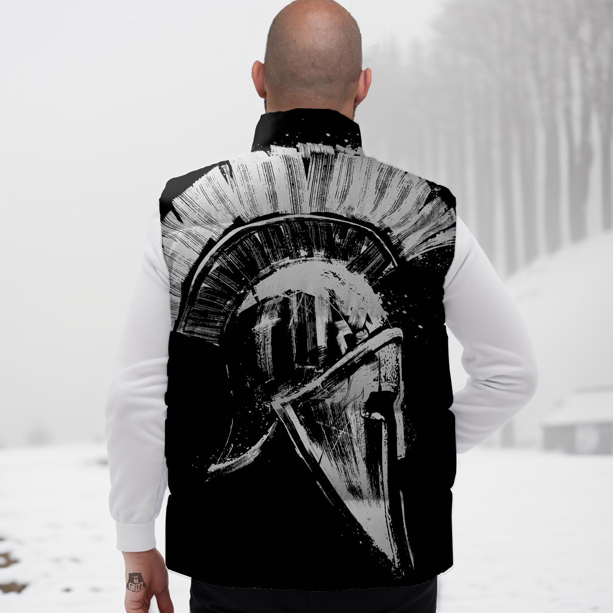 Helmet Ancient Spartan Print Down Vest