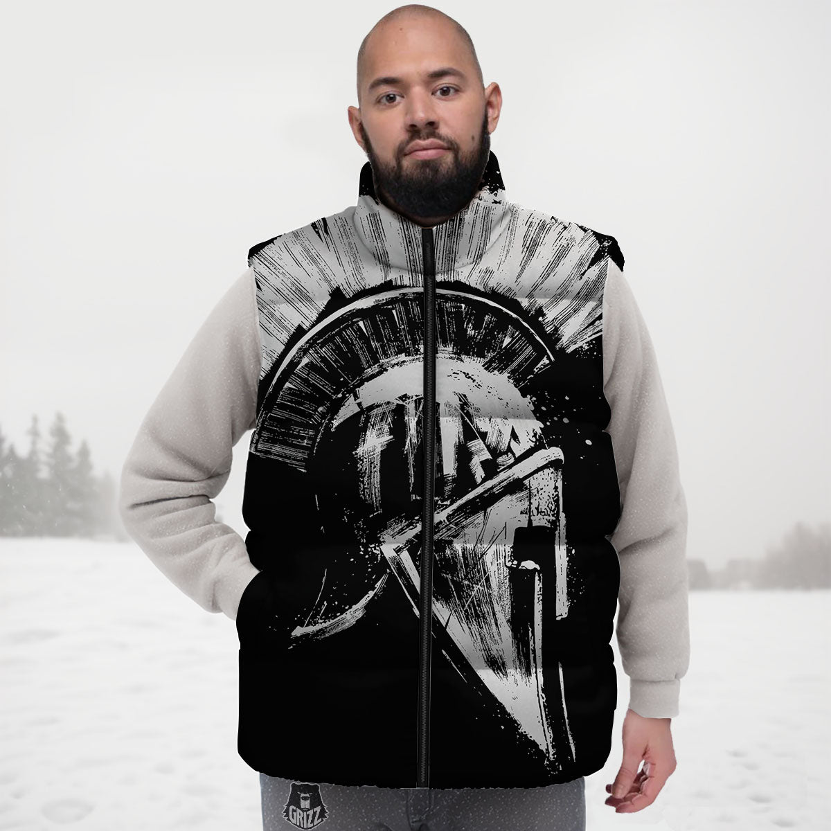 Helmet Ancient Spartan Print Down Vest