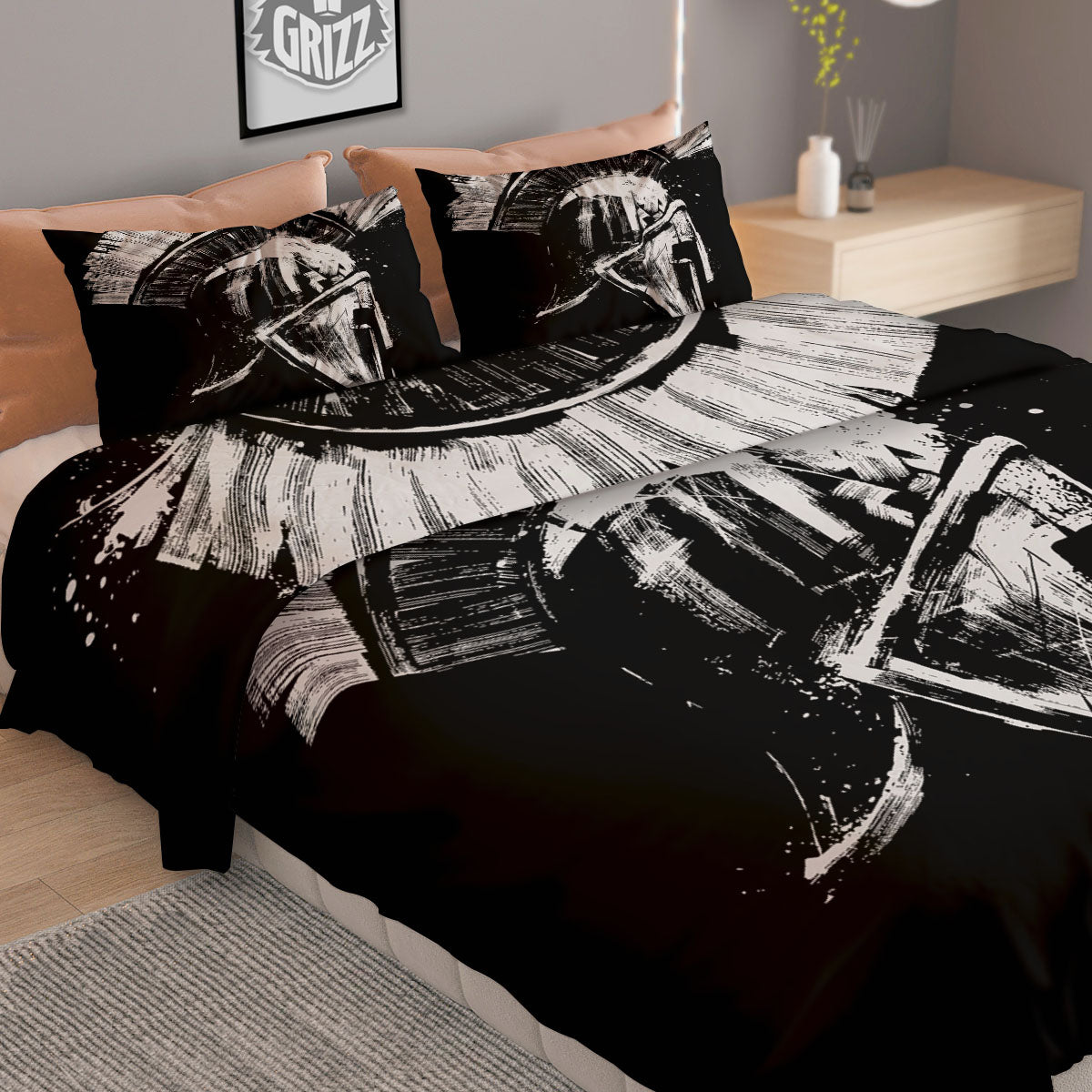 Helmet Ancient Spartan Print Duvet Cover Bedding Set