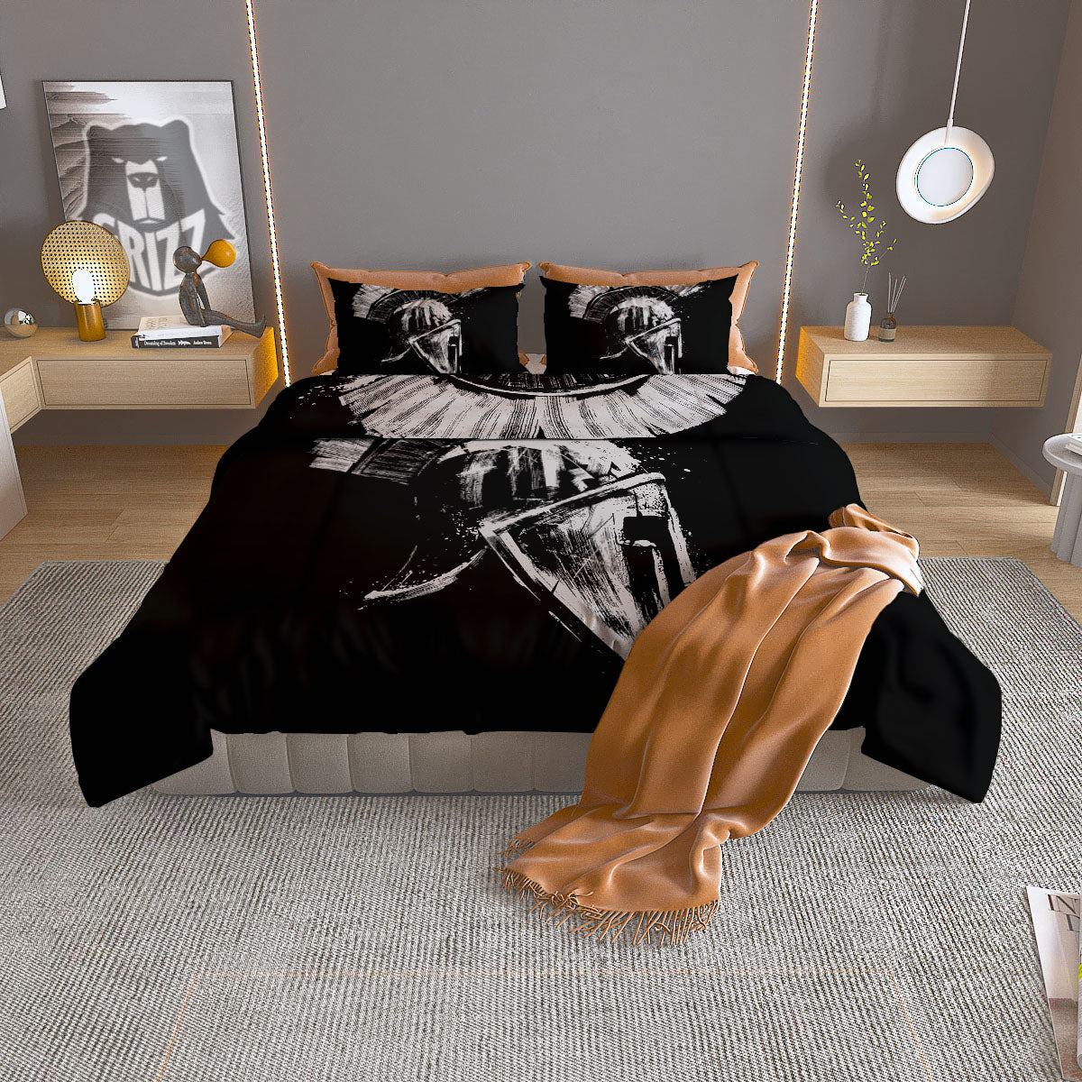 Helmet Ancient Spartan Print Duvet Cover Bedding Set