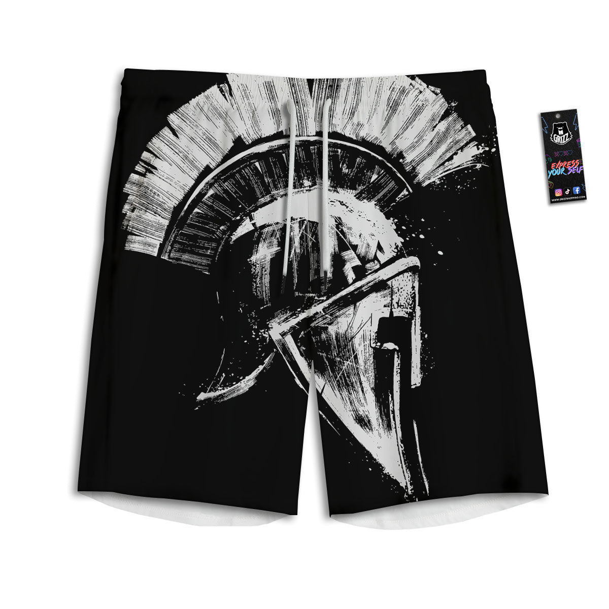 Helmet Ancient Spartan Print Men's Athletic Shorts
