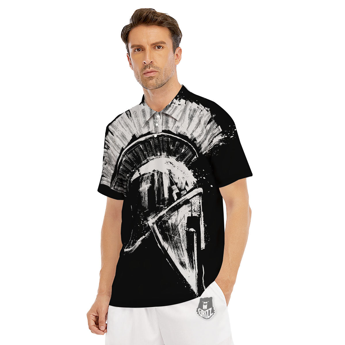 Helmet Ancient Spartan Print Men's Golf Shirts-grizzshop