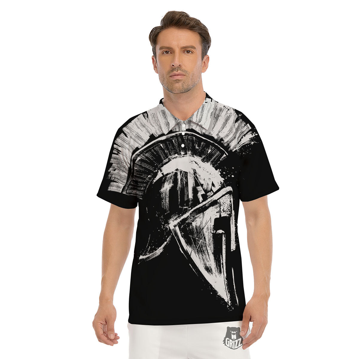 Helmet Ancient Spartan Print Men's Golf Shirts-grizzshop