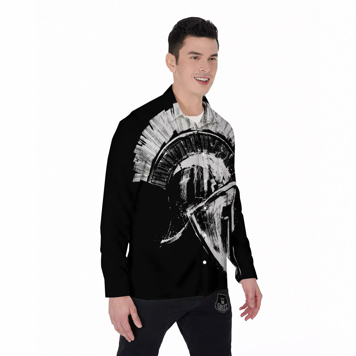 Helmet Ancient Spartan Print Men's Long Sleeve Shirts-grizzshop