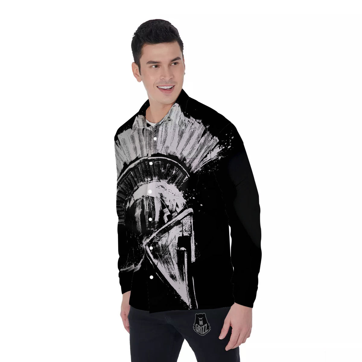 Helmet Ancient Spartan Print Men's Long Sleeve Shirts-grizzshop