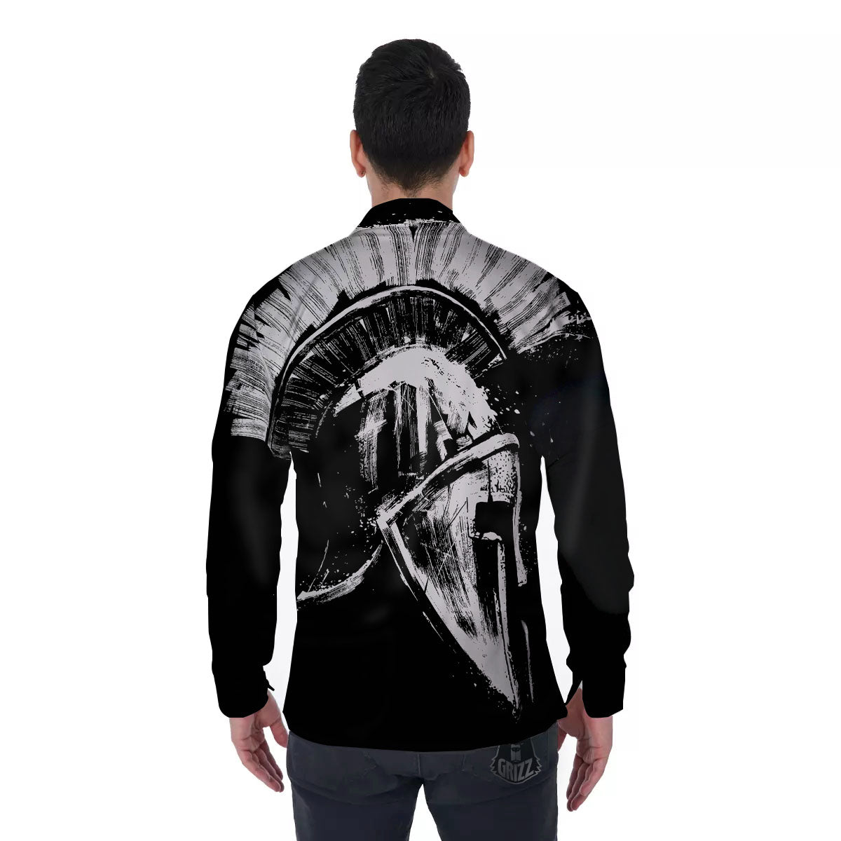 Helmet Ancient Spartan Print Men's Long Sleeve Shirts-grizzshop