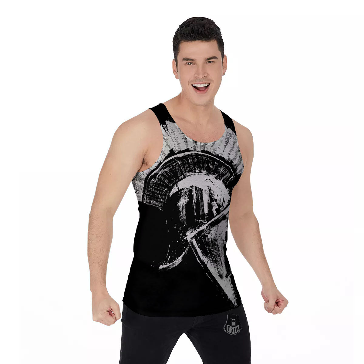 Helmet Ancient Spartan Print Men's Tank Top-grizzshop