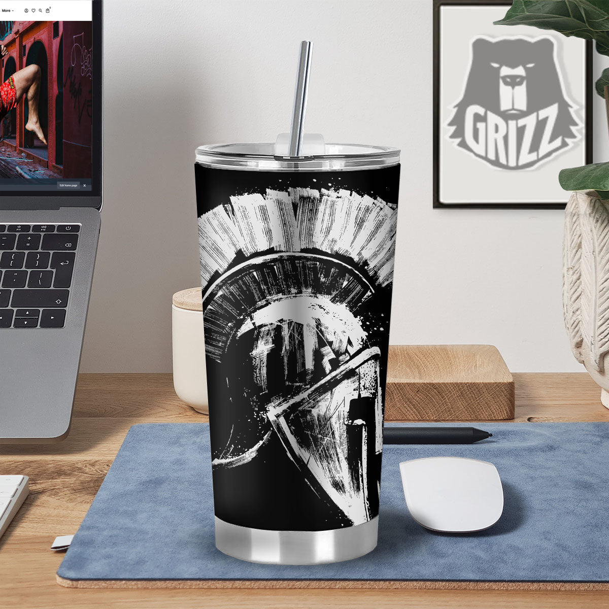 Helmet Ancient Spartan Print Tumbler-grizzshop