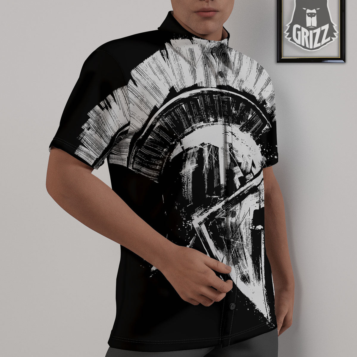 Helmet Ancient Spartan Print Untucked Shirts-grizzshop