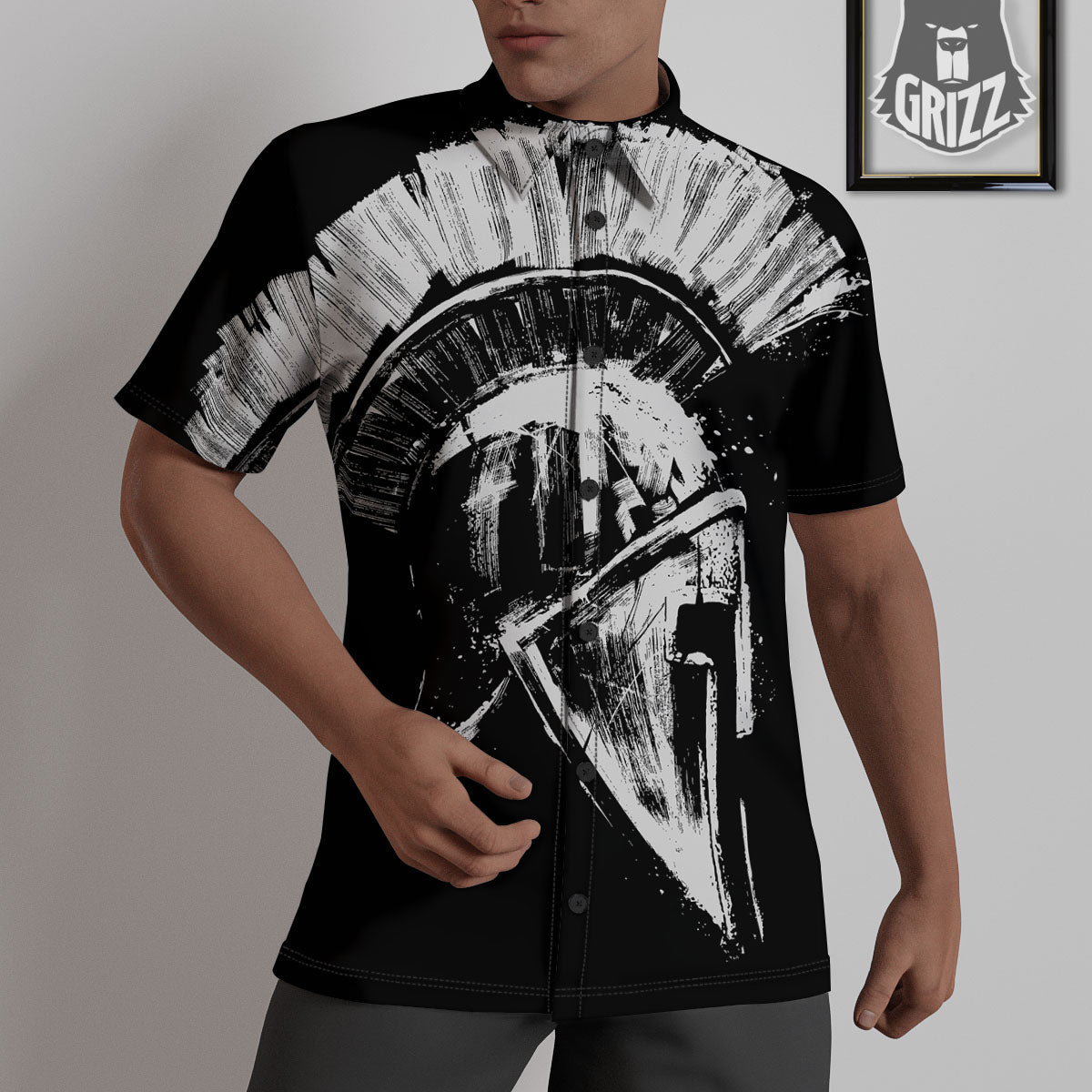 Helmet Ancient Spartan Print Untucked Shirts-grizzshop