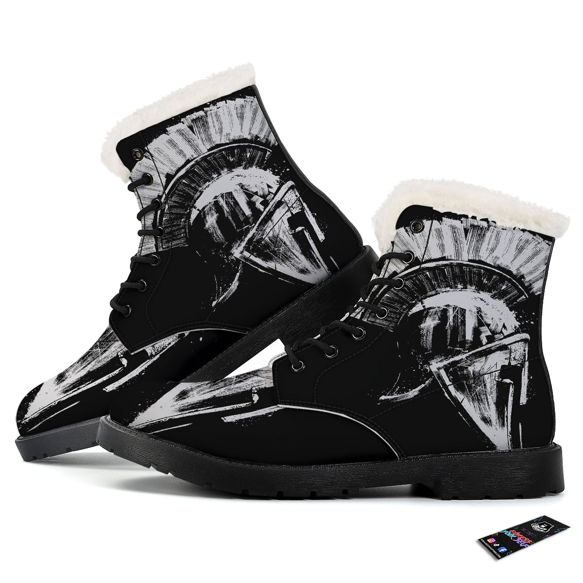 Helmet Ancient Spartan Print Winter Boots-grizzshop