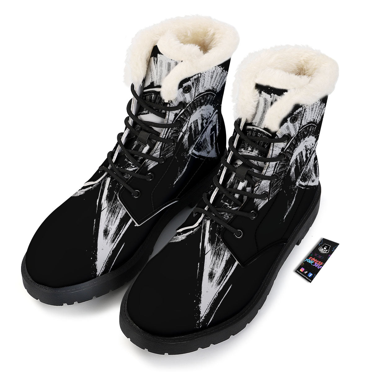 Helmet Ancient Spartan Print Winter Boots-grizzshop