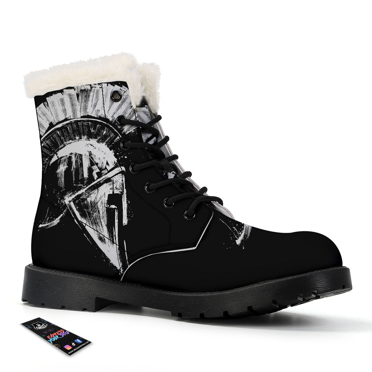 Helmet Ancient Spartan Print Winter Boots-grizzshop