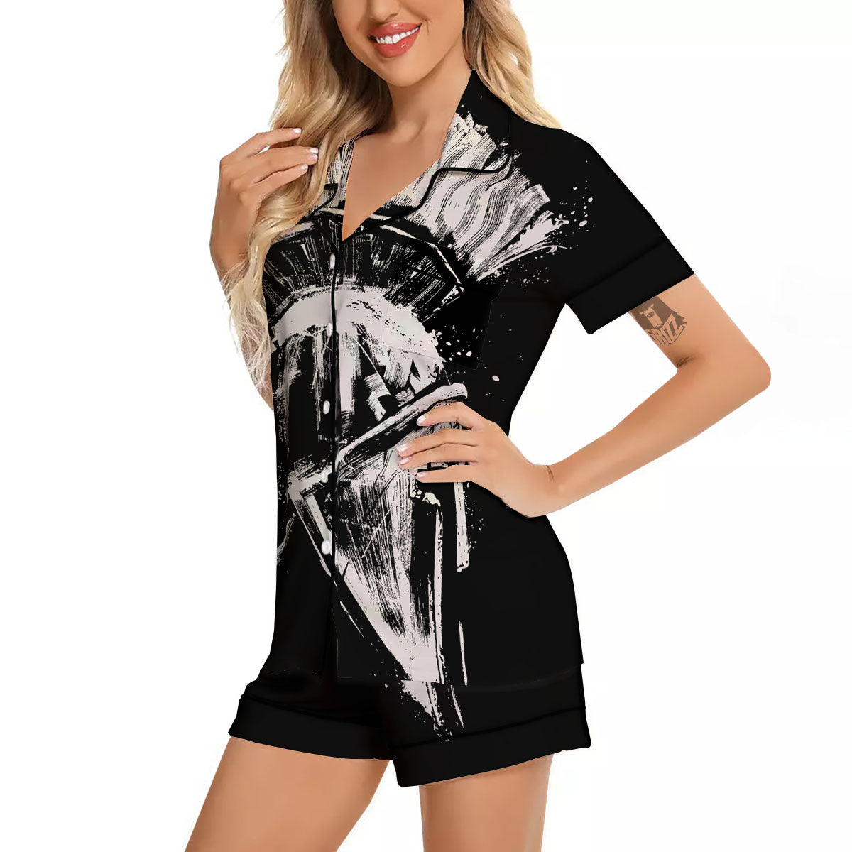 Helmet Ancient Spartan Print Women Silk Pajamas-grizzshop