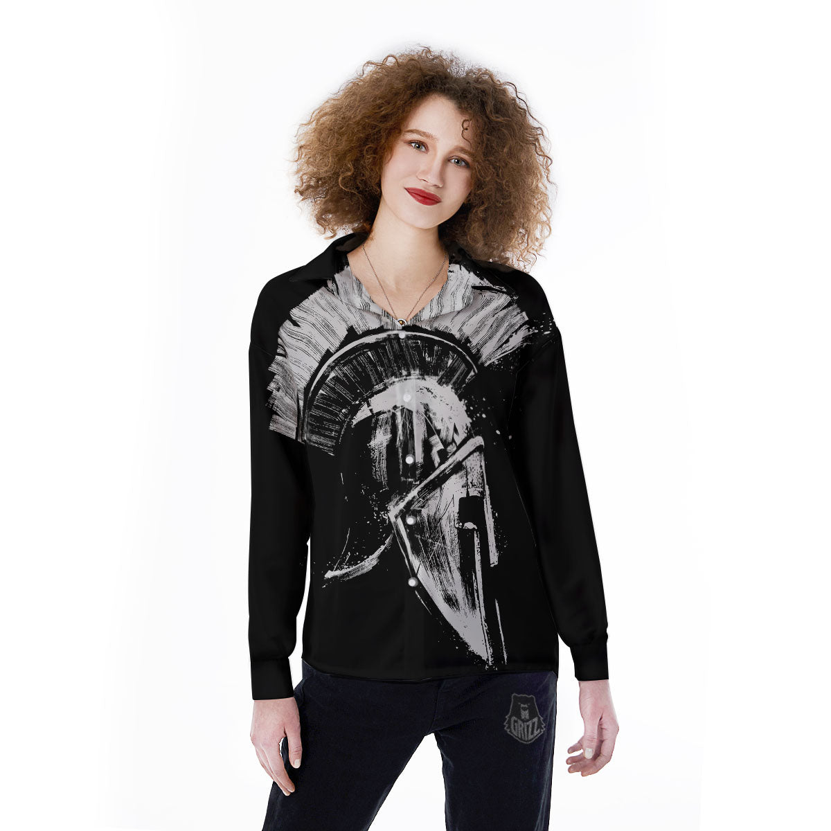 Helmet Ancient Spartan Print Women's Long Sleeve Shirts-grizzshop