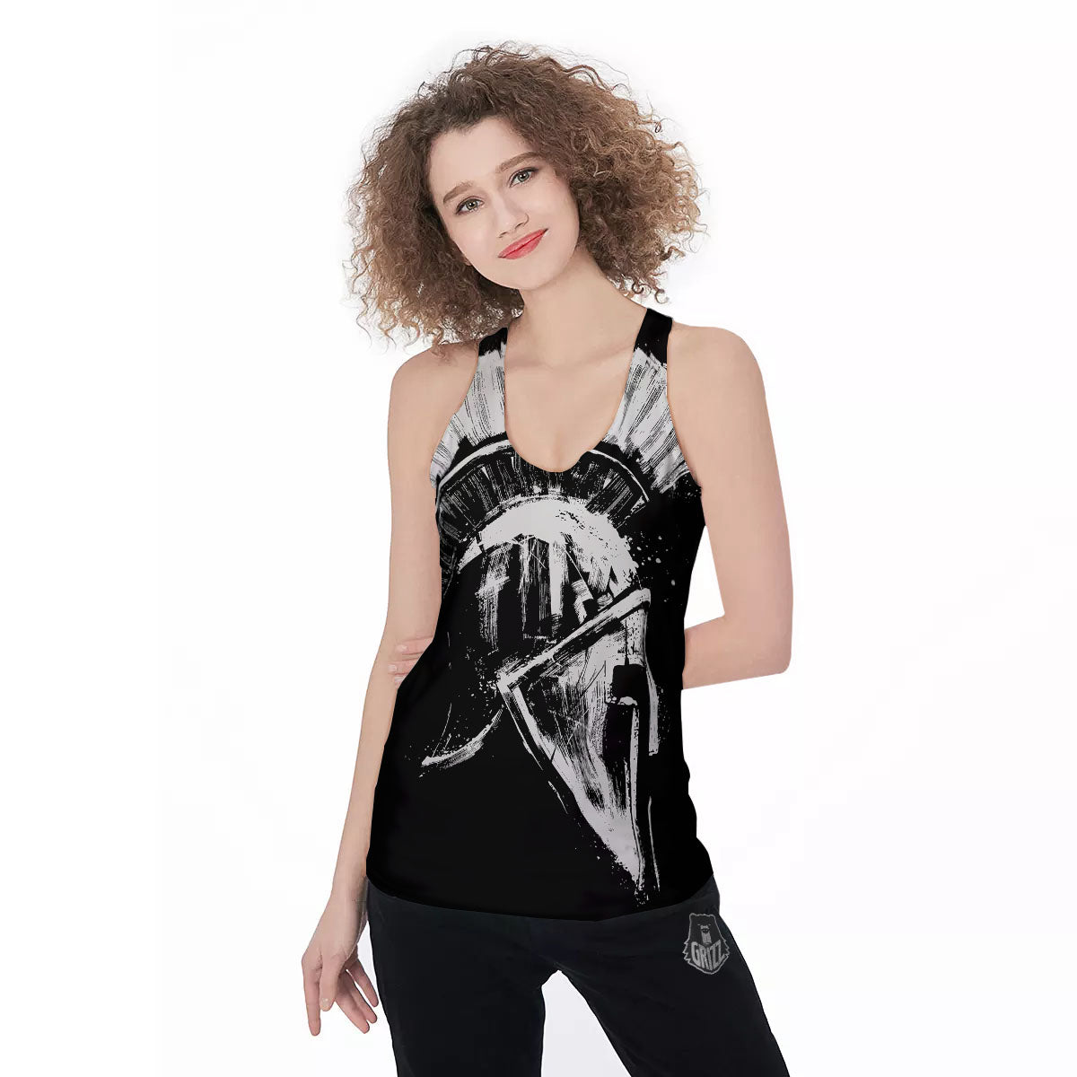 Helmet Ancient Spartan Print Women's Racerback Tank Top-grizzshop