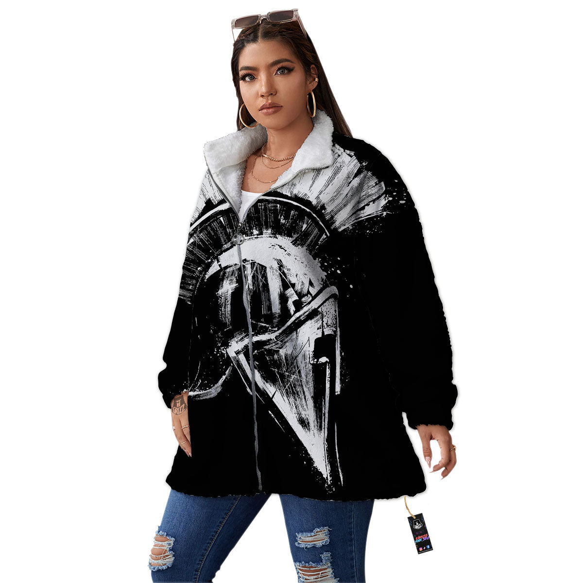 Helmet Ancient Spartan Print Women's Sherpa Jacket-grizzshop