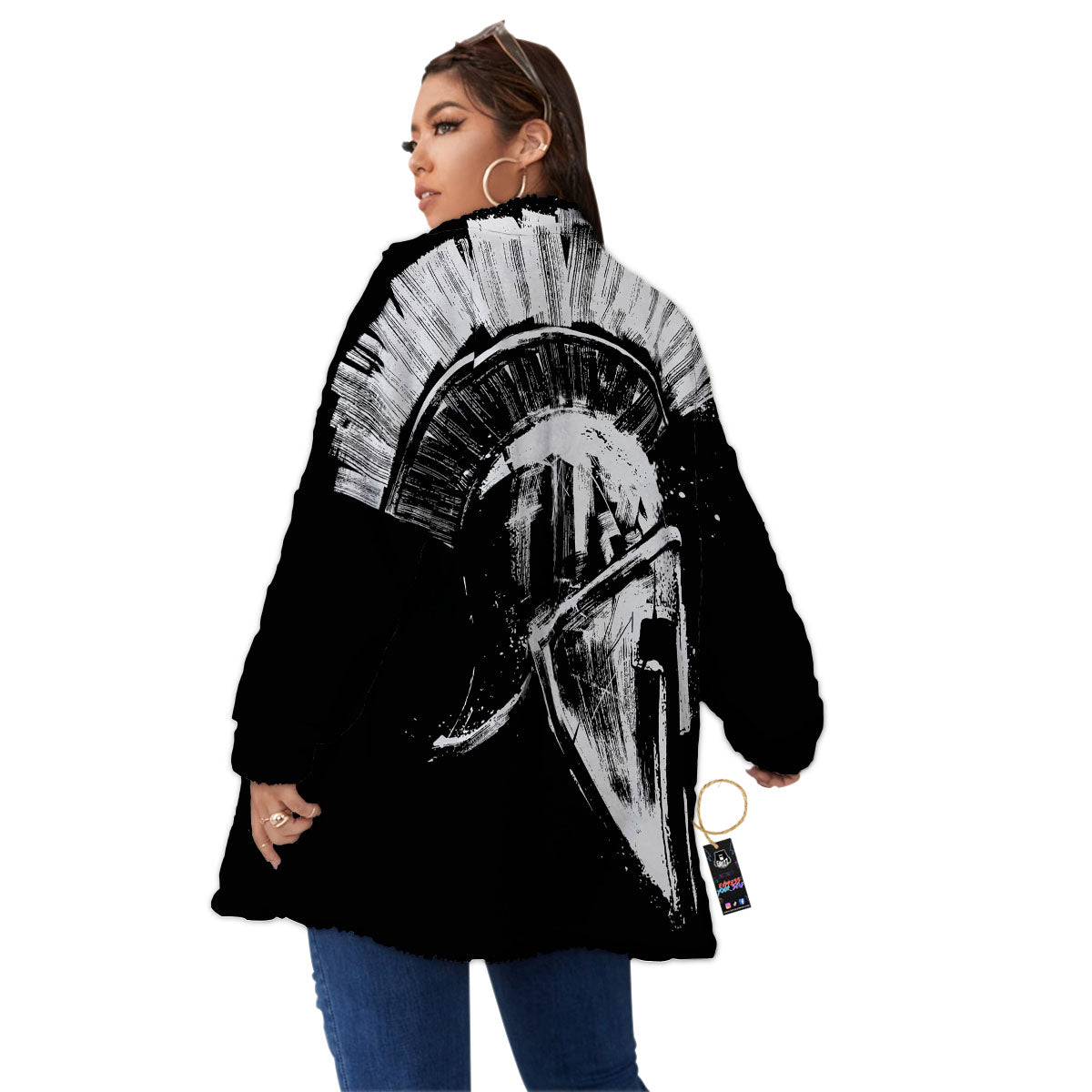 Helmet Ancient Spartan Print Women's Sherpa Jacket-grizzshop