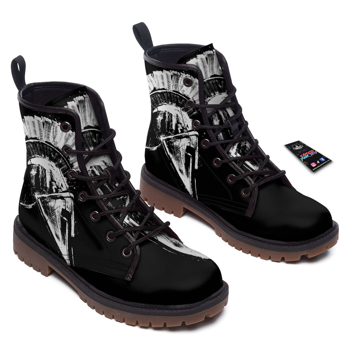 Helmet Ancient Spartan Print Work Boots-grizzshop
