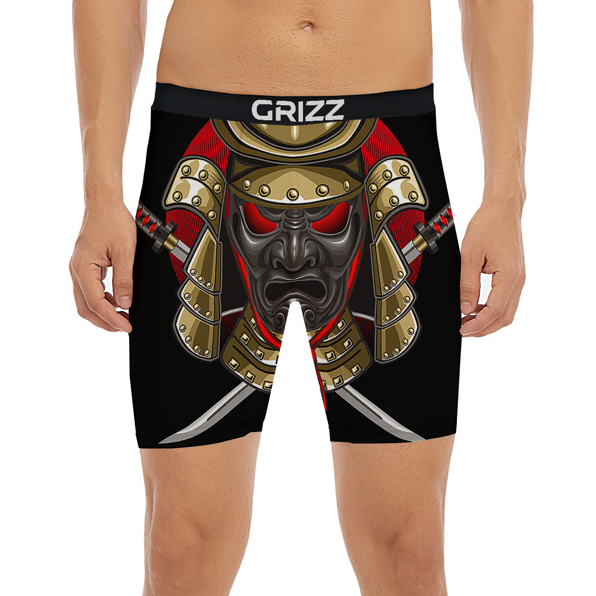 Helmet Japanese Samurai Print Boxer Briefs-grizzshop