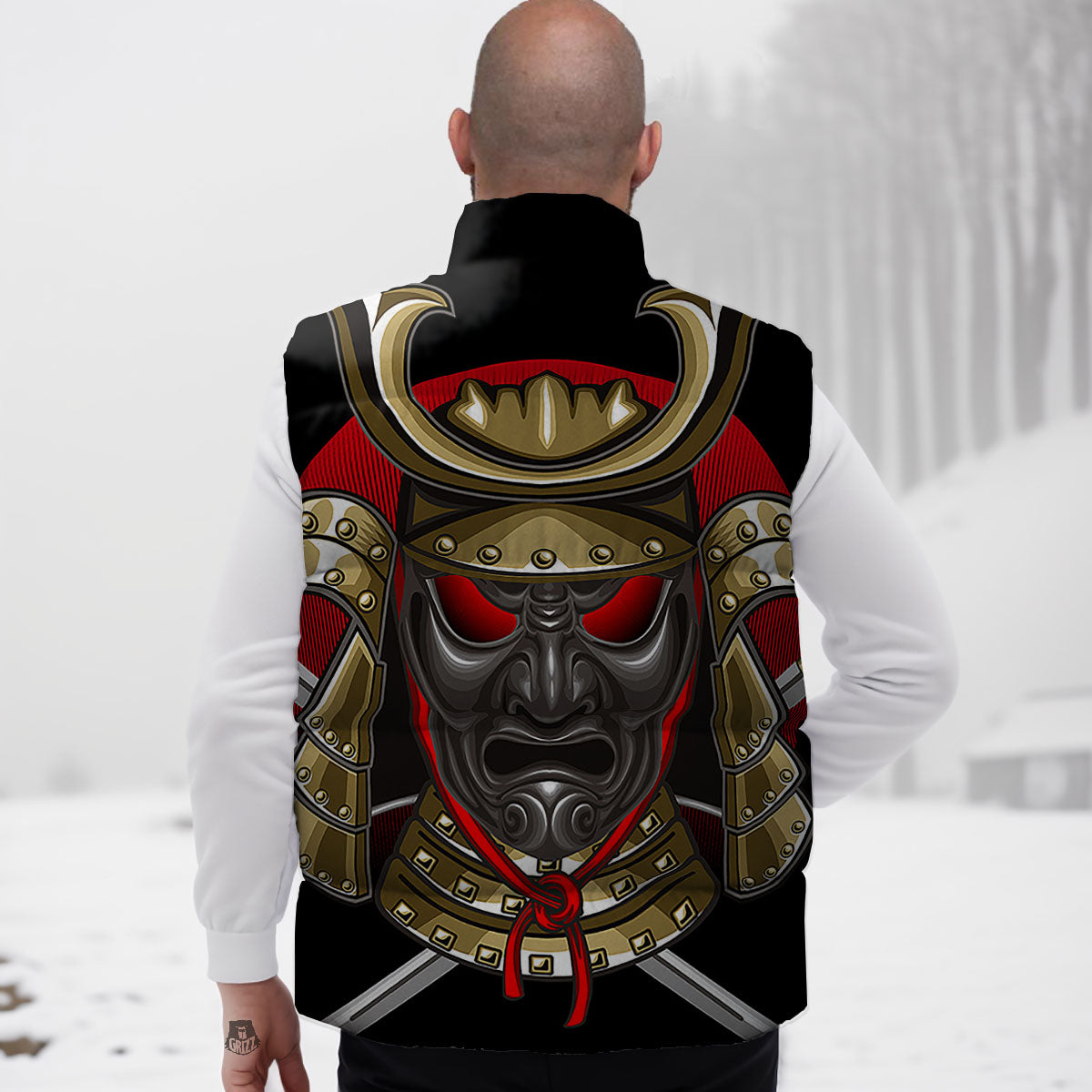 Helmet Japanese Samurai Print Down Vest