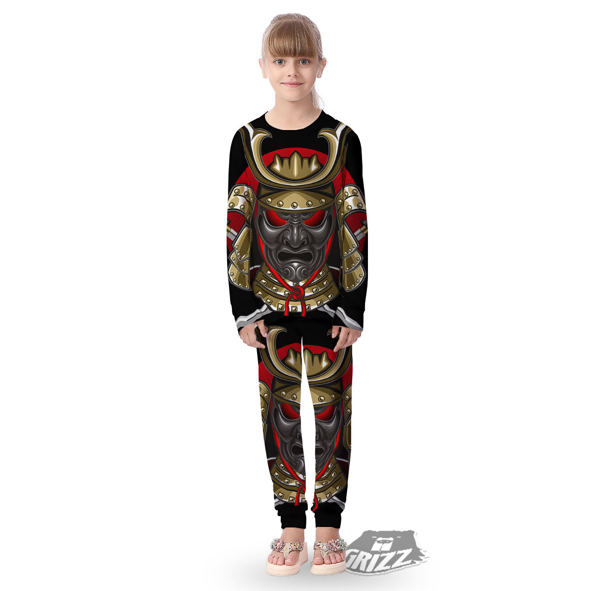 Helmet Japanese Samurai Print Kid's Pajamas-grizzshop