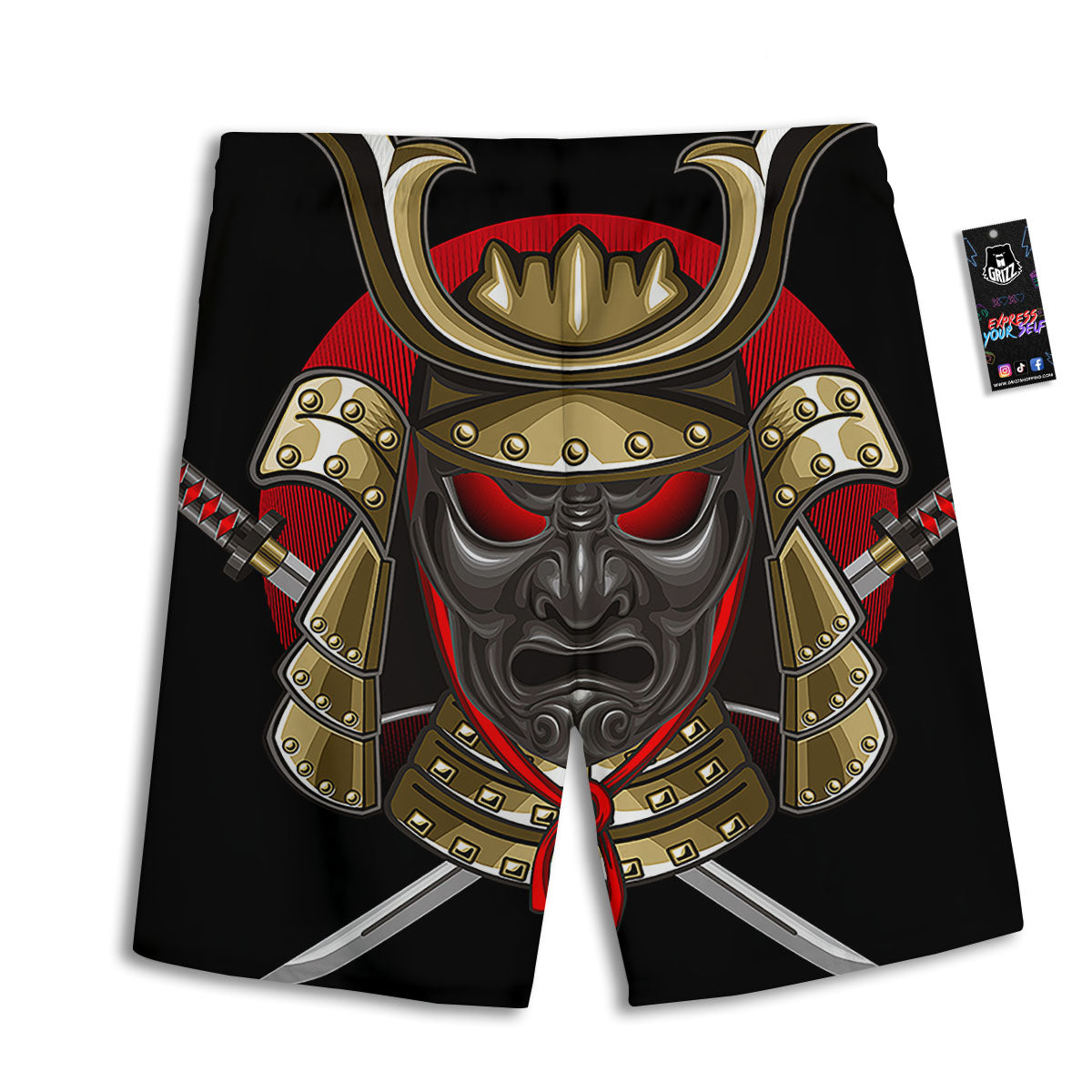 Helmet Japanese Samurai Print Men's Athletic Shorts