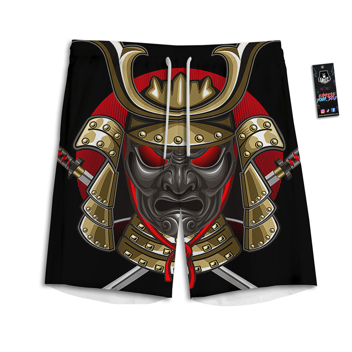 Helmet Japanese Samurai Print Men's Athletic Shorts