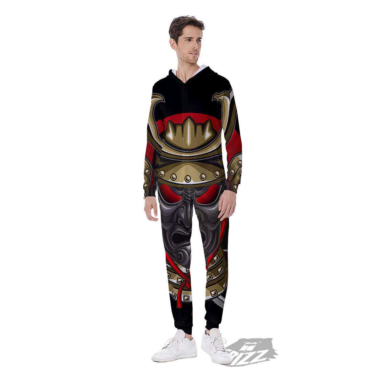 Helmet Japanese Samurai Print Men's Jumpsuit-grizzshop